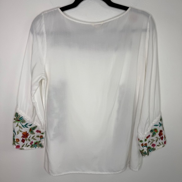 Sundance Embroidered Floral Blouse Top Bell Sleeve White Red Medium Boho Peasant - Picture 5 of 9